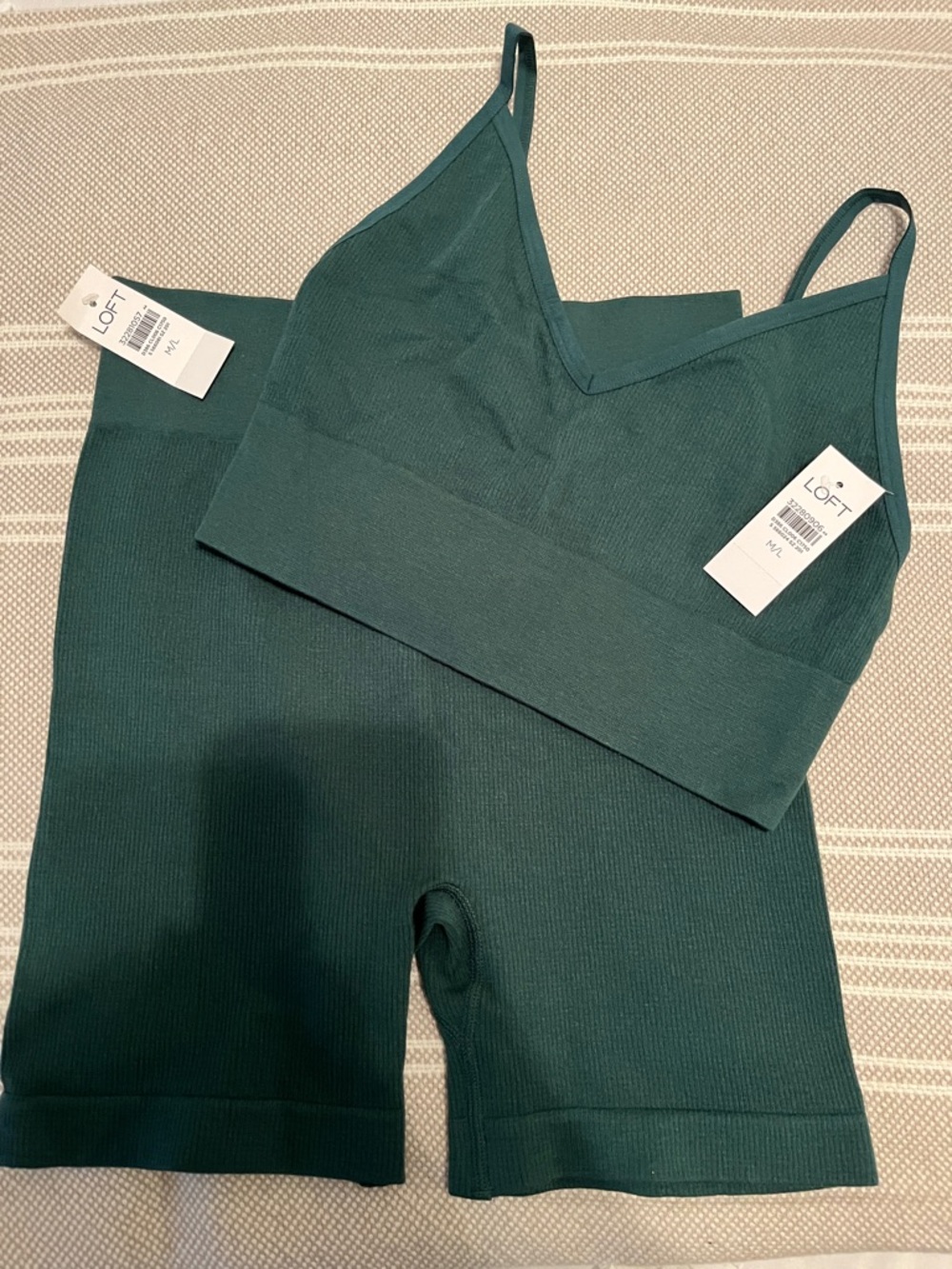 NWT LOFT green Ribbed Bralette and Bike Short Set